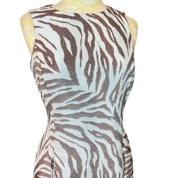 Anne Klein Sleeveless Brown & White Zebra Print Lined Sheath Dress Size 8 - Picture 2 of 11